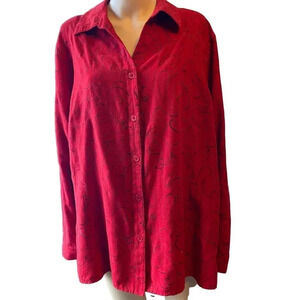 Sagharbor Thread Embroidery Button Down Shirt Women Plus Size 2X